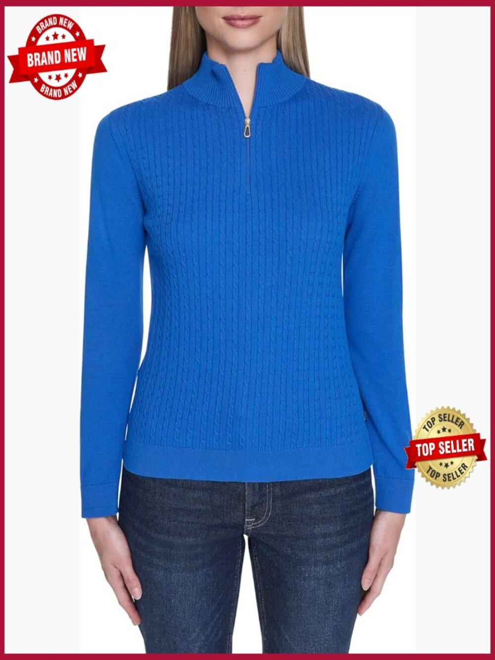 Women's 1/4 Zip Mockneck Cable Sweater Pullover